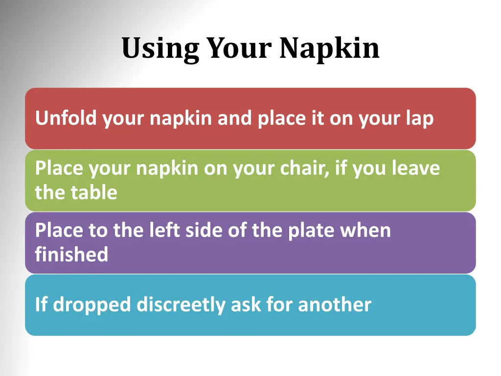 using your napkin