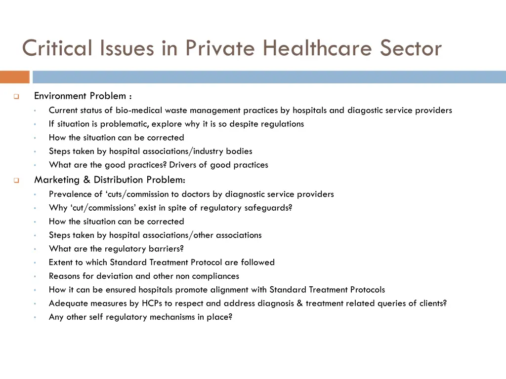 critical issues in private healthcare sector