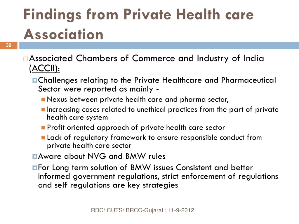findings from private health care association