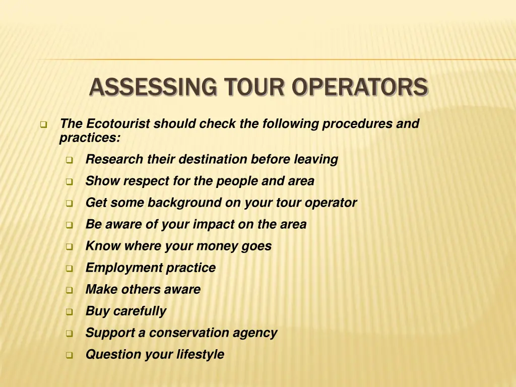 assessing tour operators