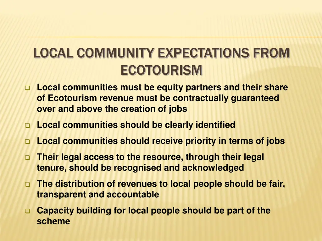 local community expectations from ecotourism