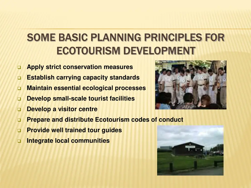 some basic planning principles for ecotourism