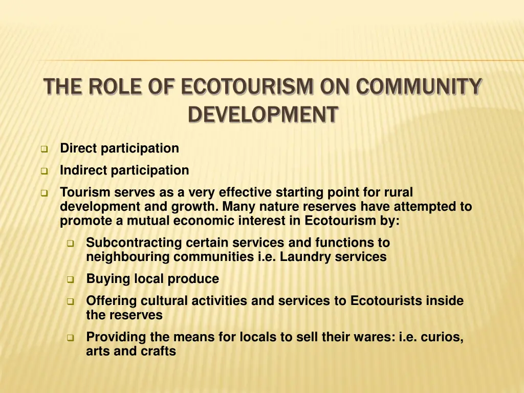 the role of ecotourism on community development