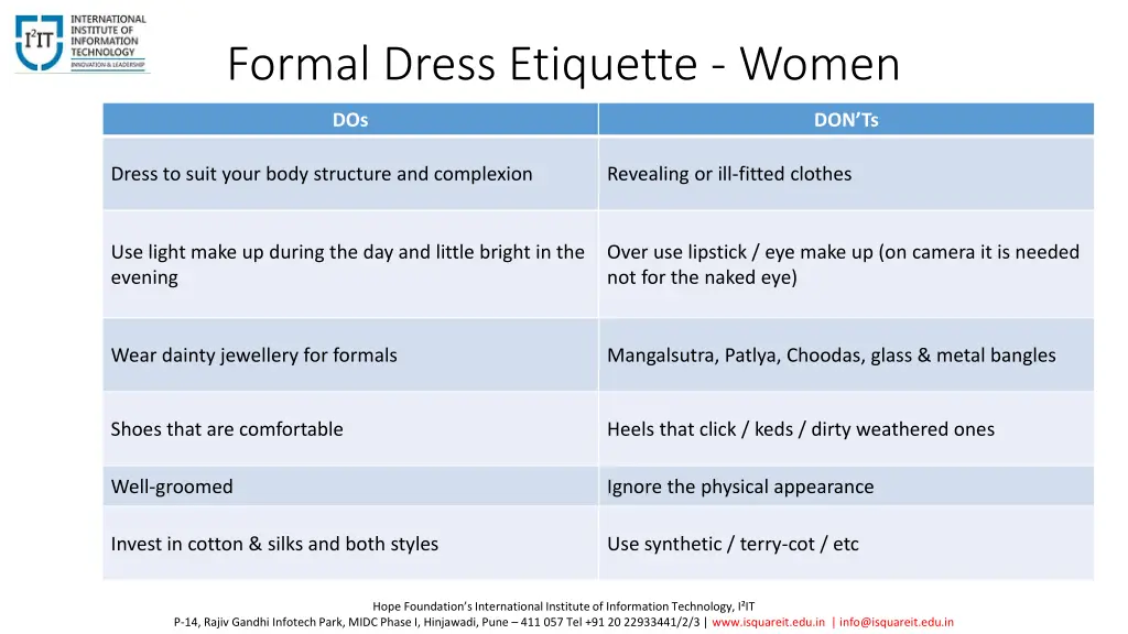 formal dress etiquette women