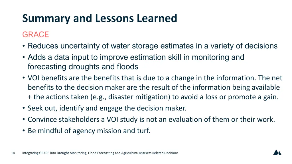 summary and lessons learned