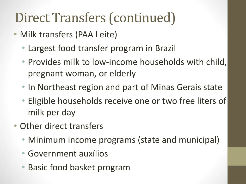 direct transfers continued milk transfers