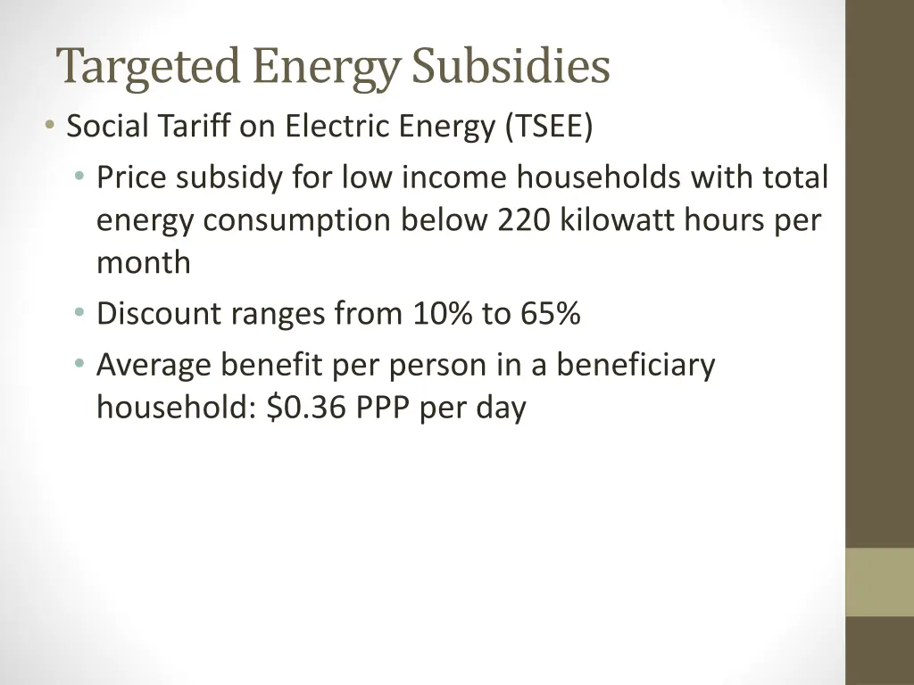 targeted energy subsidies social tariff