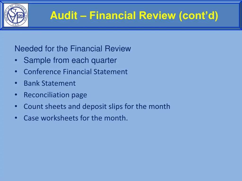 audit financial review cont d