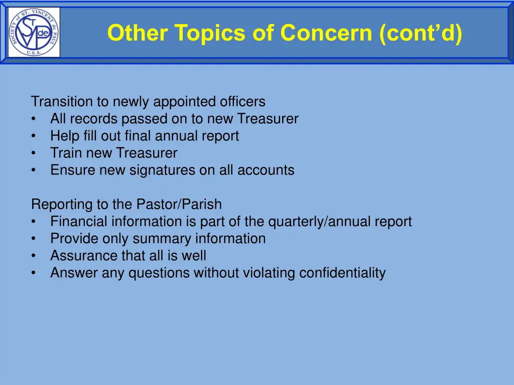 other topics of concern cont d
