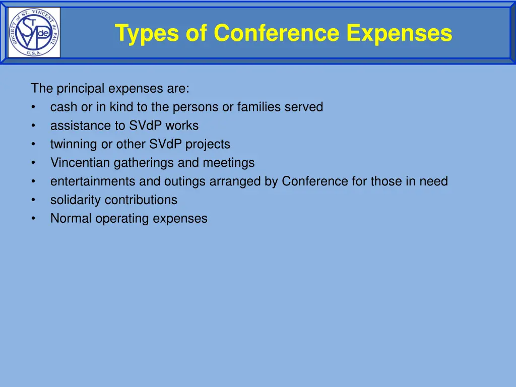 types of conference expenses