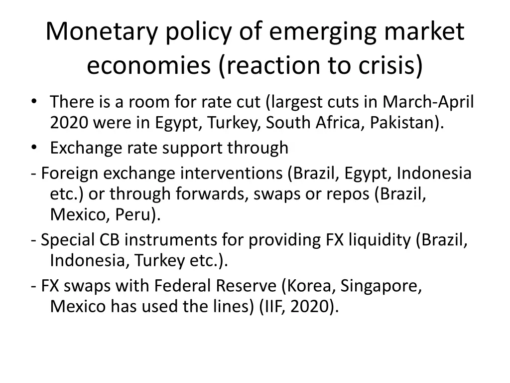 monetary policy of emerging market economies
