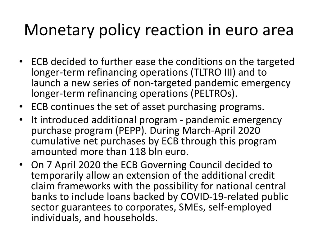 monetary policy reaction in euro area