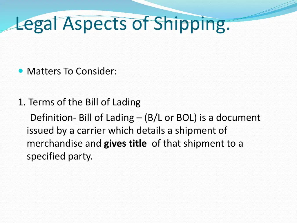 legal aspects of shipping