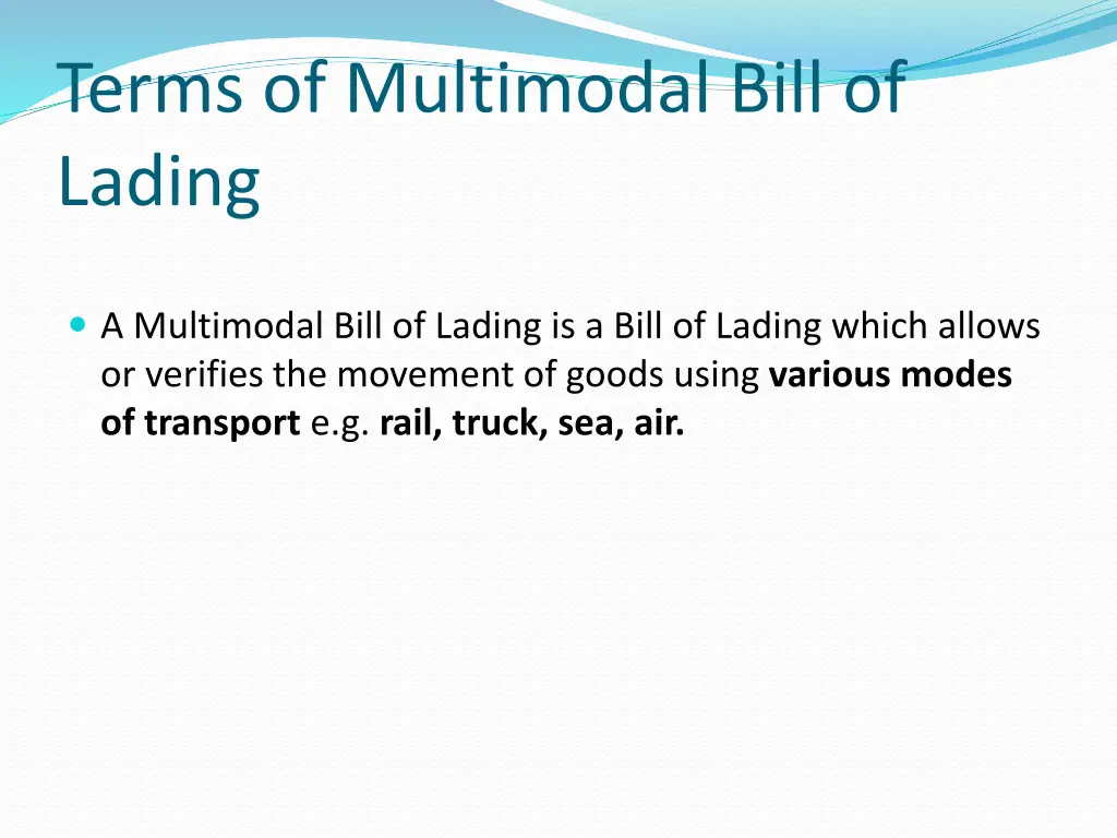 terms of multimodal bill of lading