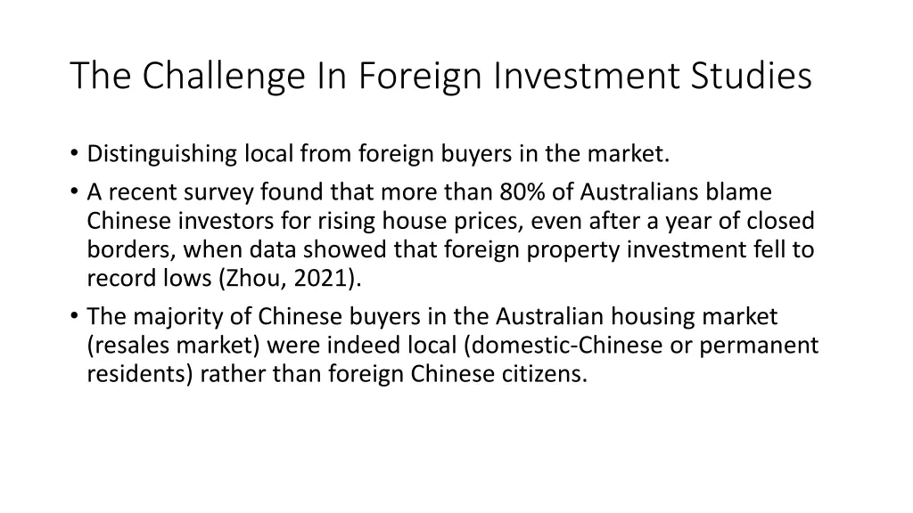the challenge in foreign investment studies