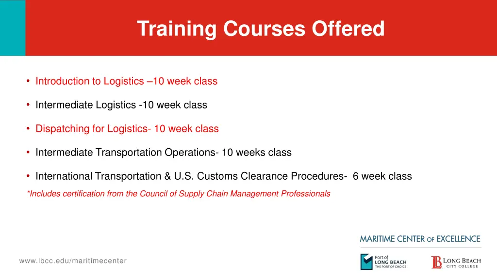 training courses offered