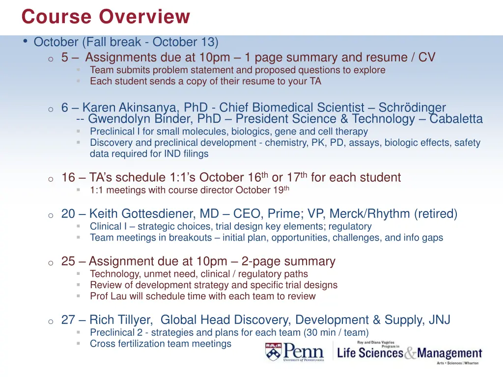 course overview october fall break october
