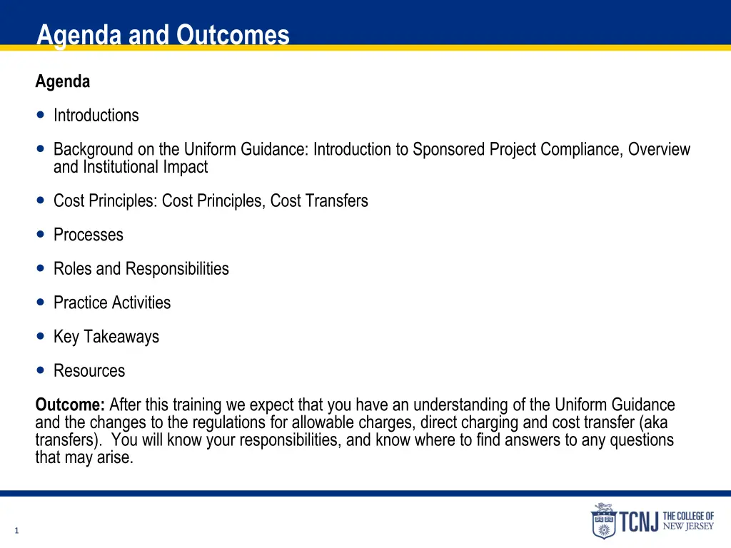 agenda and outcomes