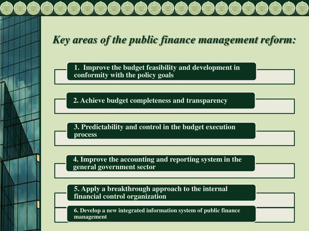 key areas of the public finance management reform