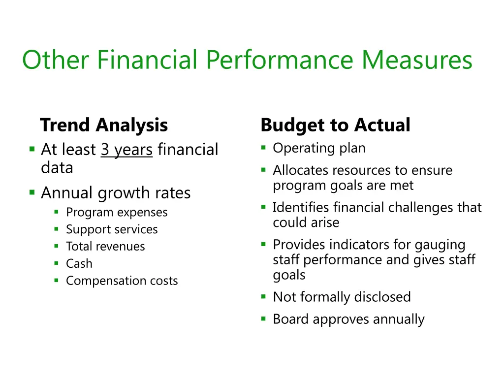 other financial performance measures