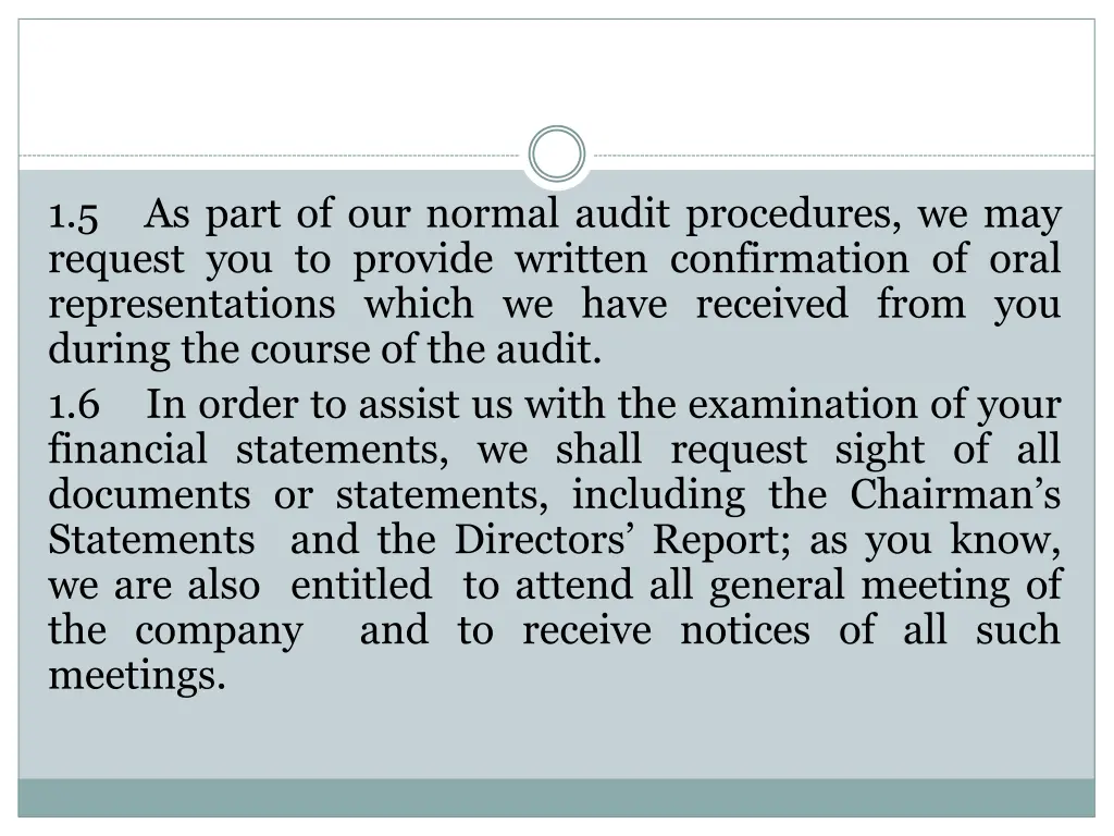 1 5 request you to provide written confirmation