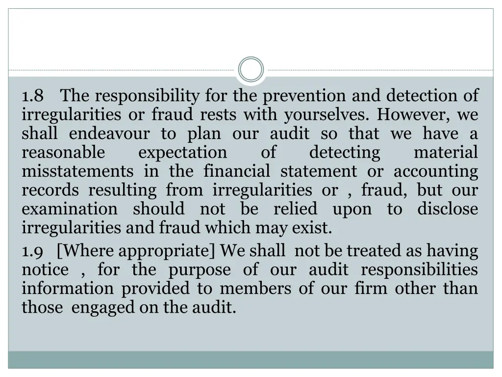 1 8 irregularities or fraud rests with yourselves