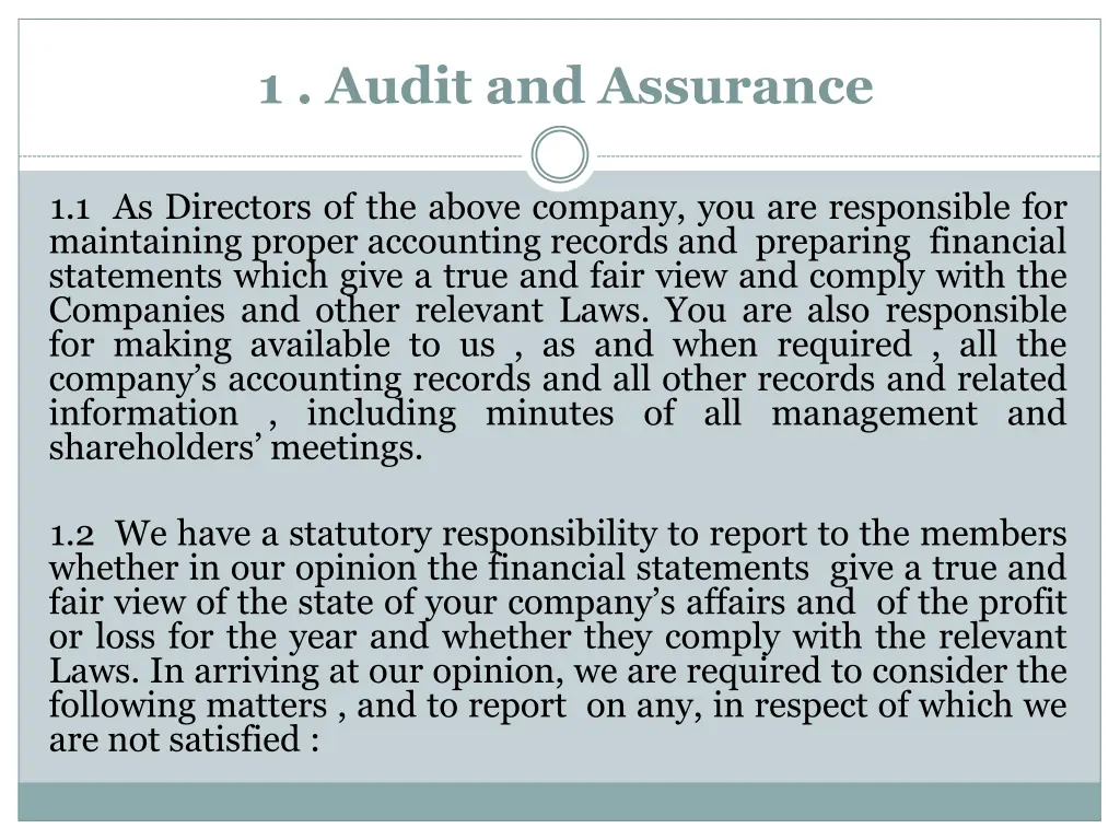 1 audit and assurance