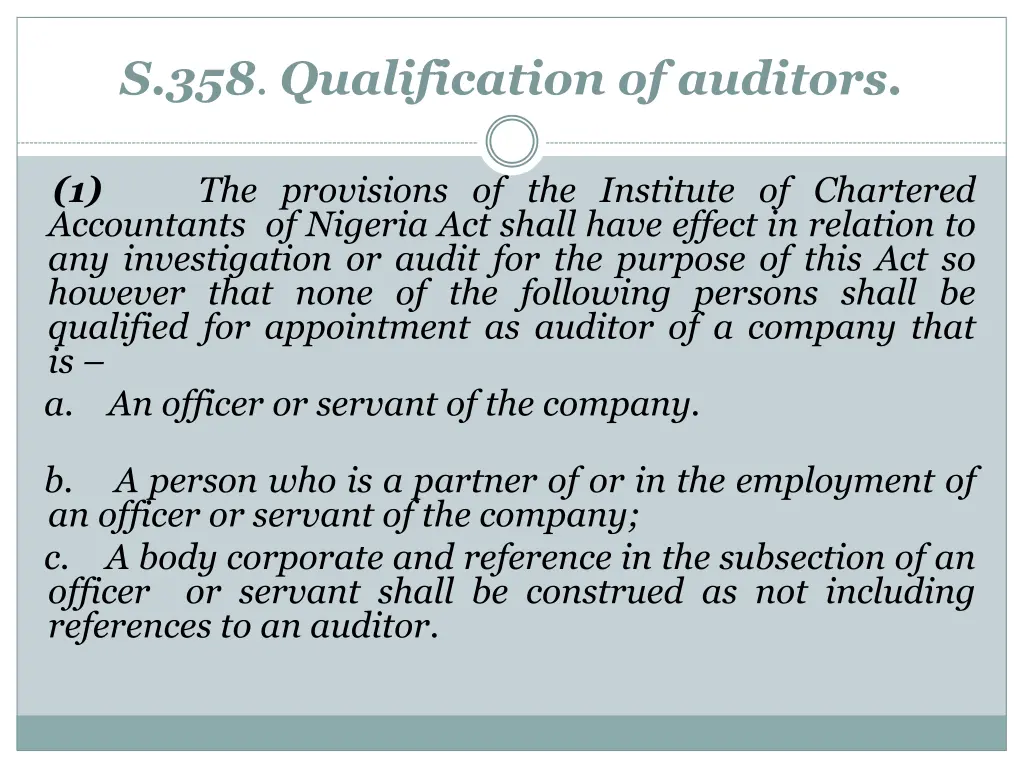 s 358 qualification of auditors