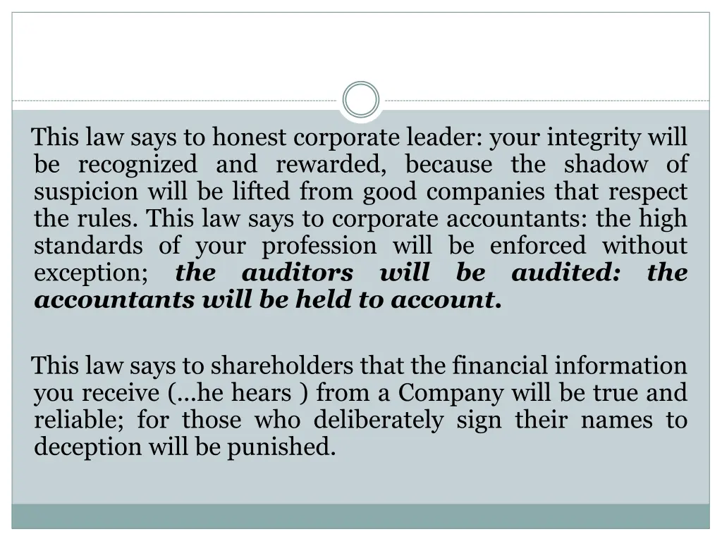 this law says to honest corporate leader your