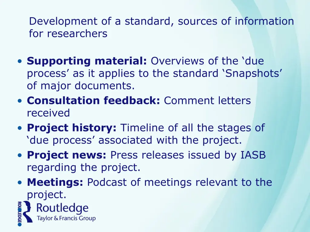 development of a standard sources of information