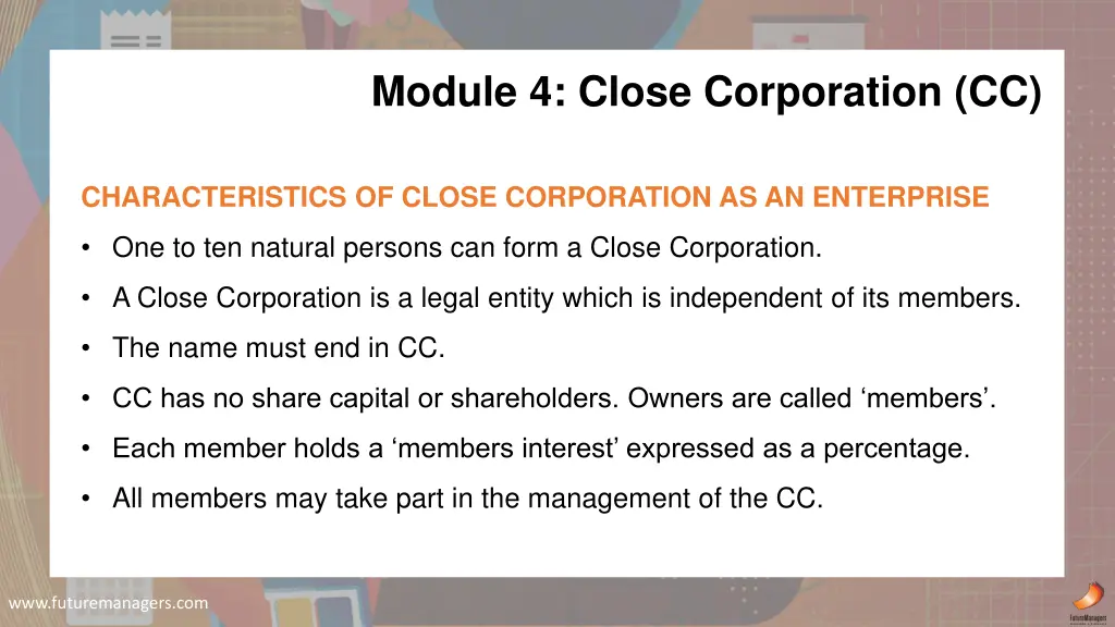 module 4 close corporation cc