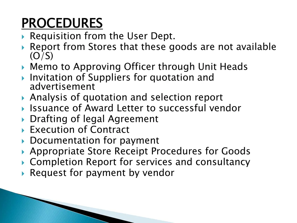 procedures requisition from the user dept report