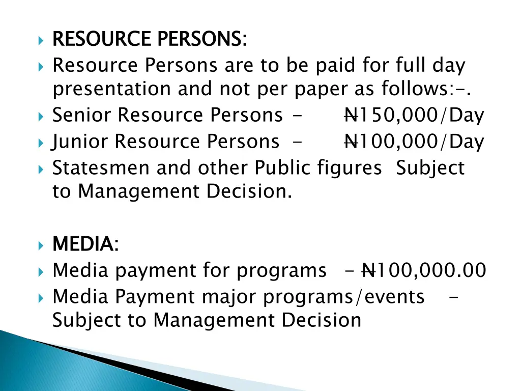 resource persons resource persons are to be paid