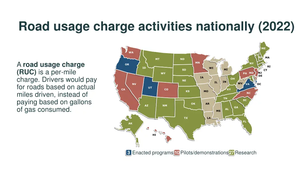 road usage charge activities nationally 2022