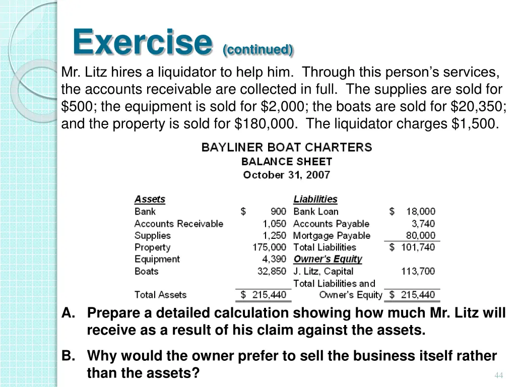 exercise continued mr litz hires a liquidator