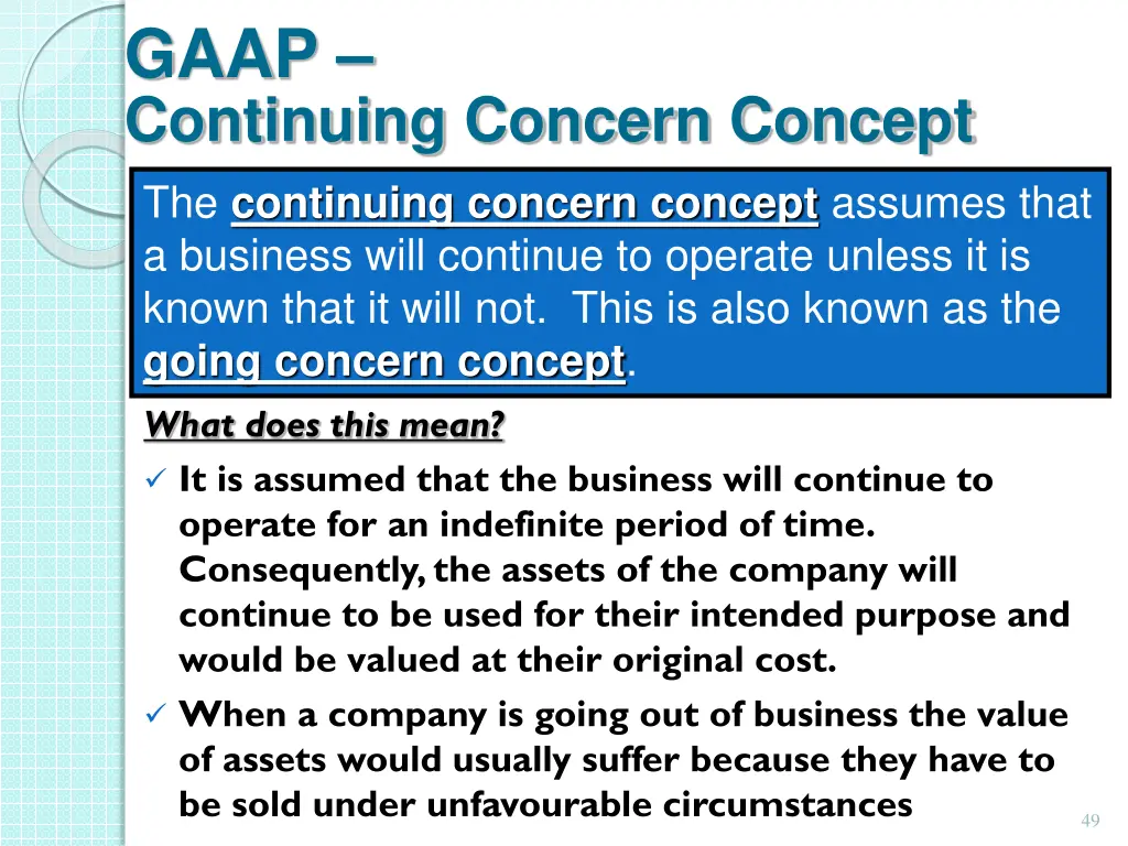 gaap continuing concern concept the continuing