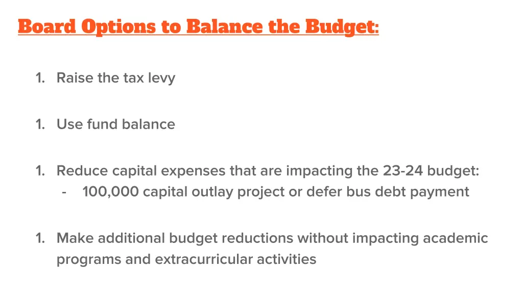 board options to balance the budget