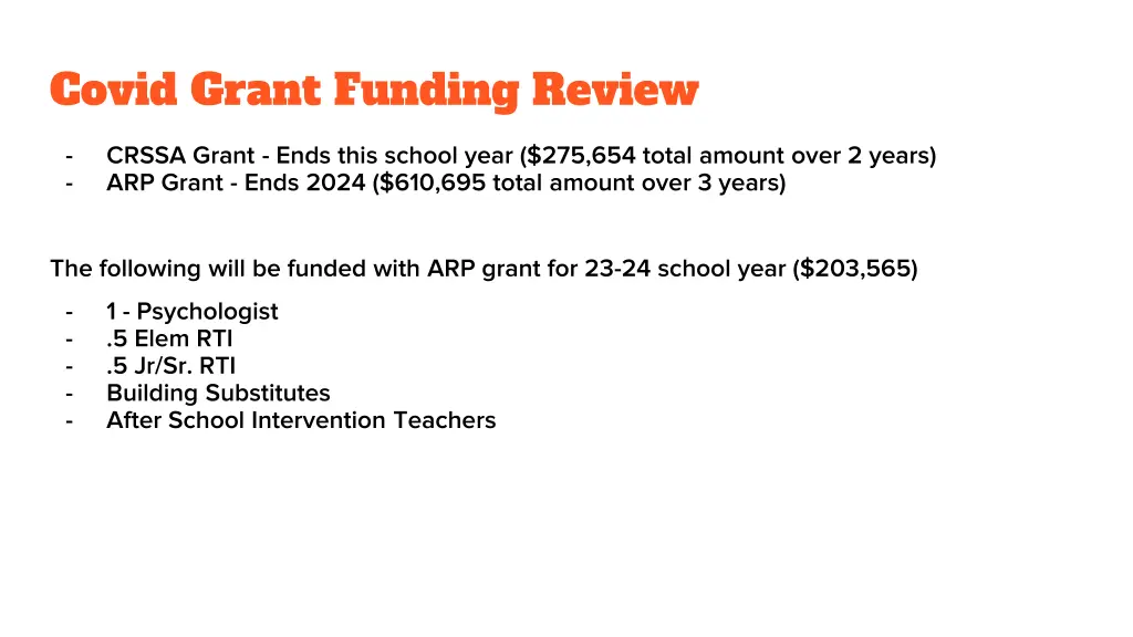 covid grant funding review