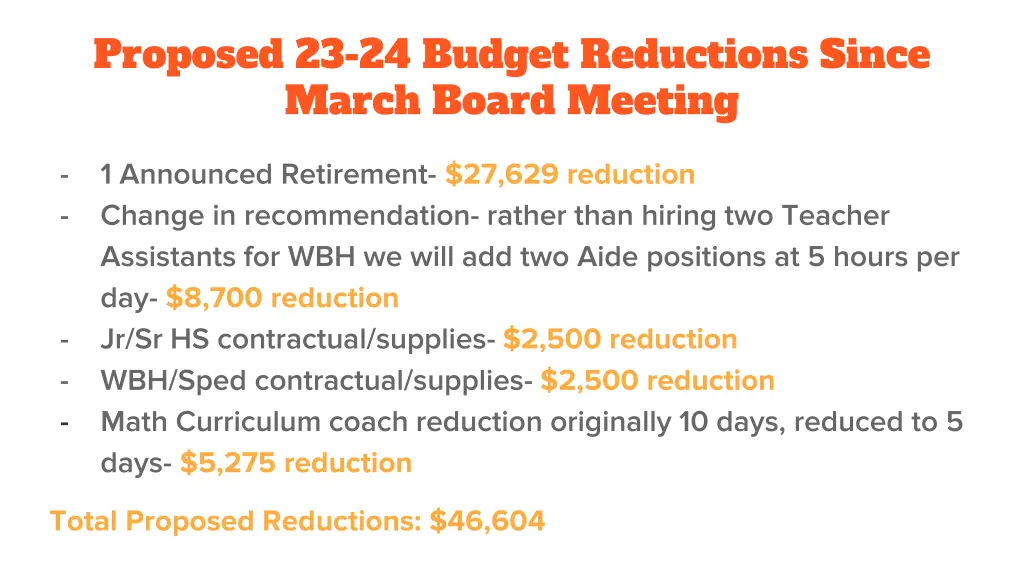 proposed 23 24 budget reductions since march