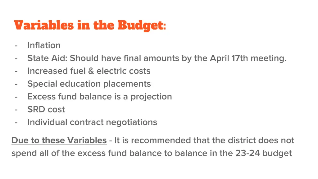 variables in the budget