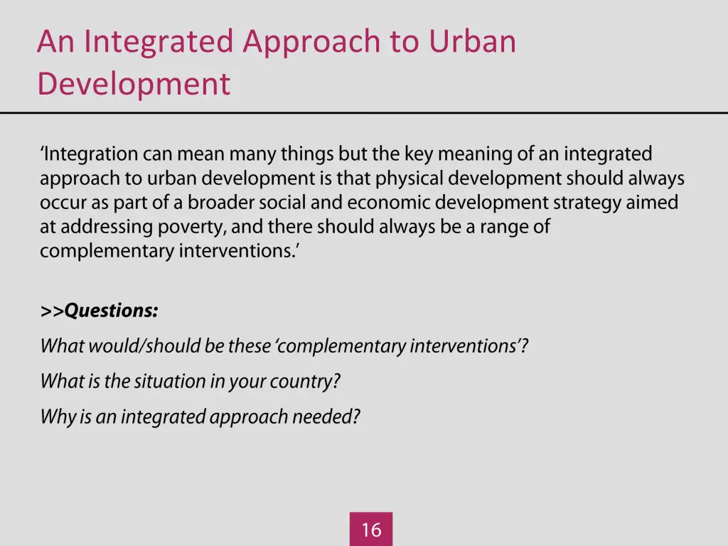an integrated approach to urban development