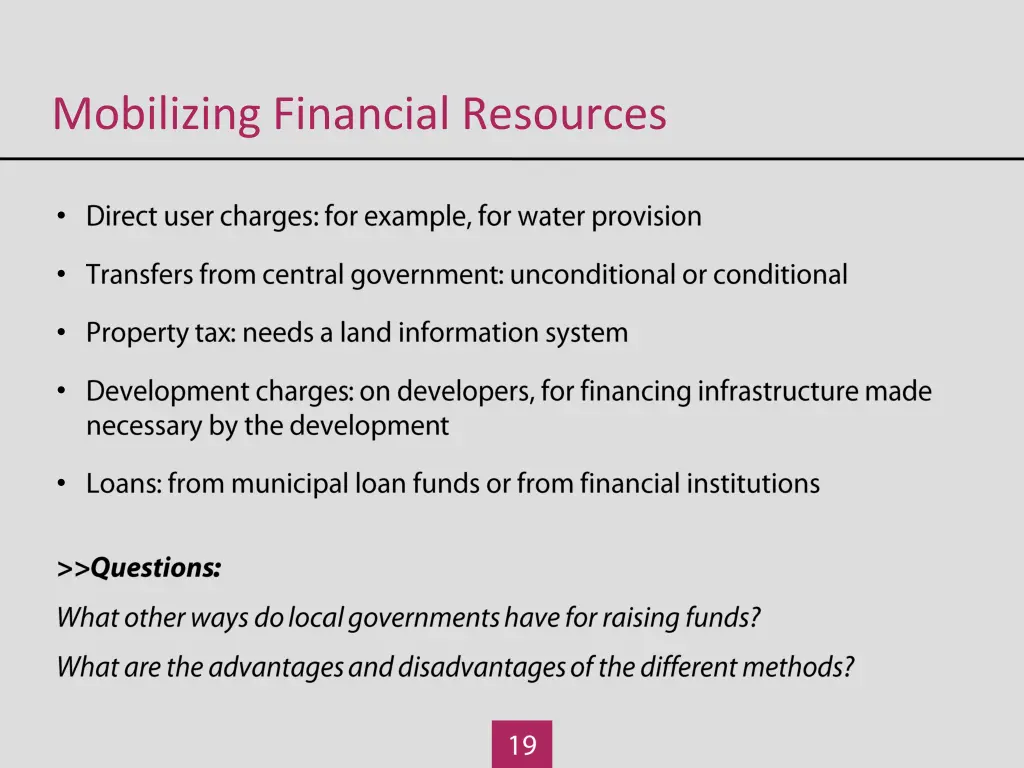 mobilizing financial resources