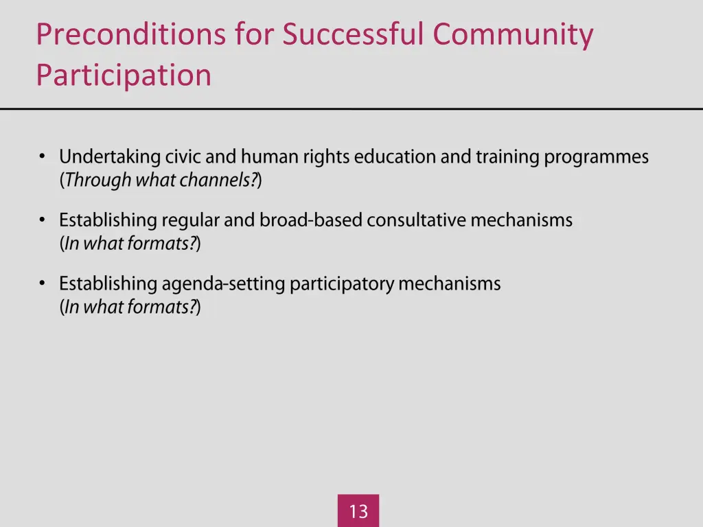 preconditions for successful community