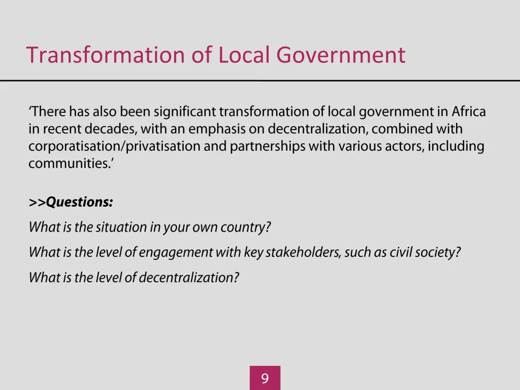 transformation of local government