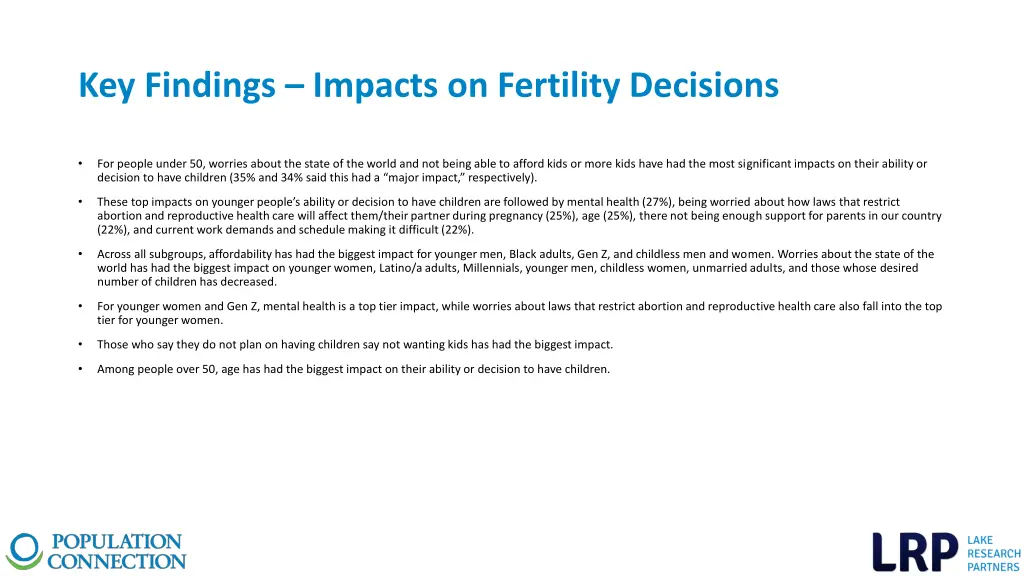 key findings impacts on fertility decisions