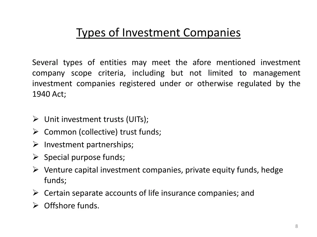 types of investment companies