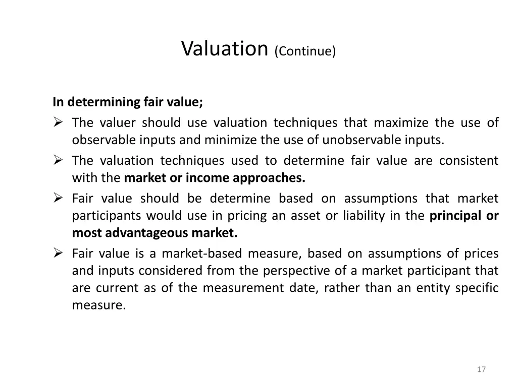 valuation continue