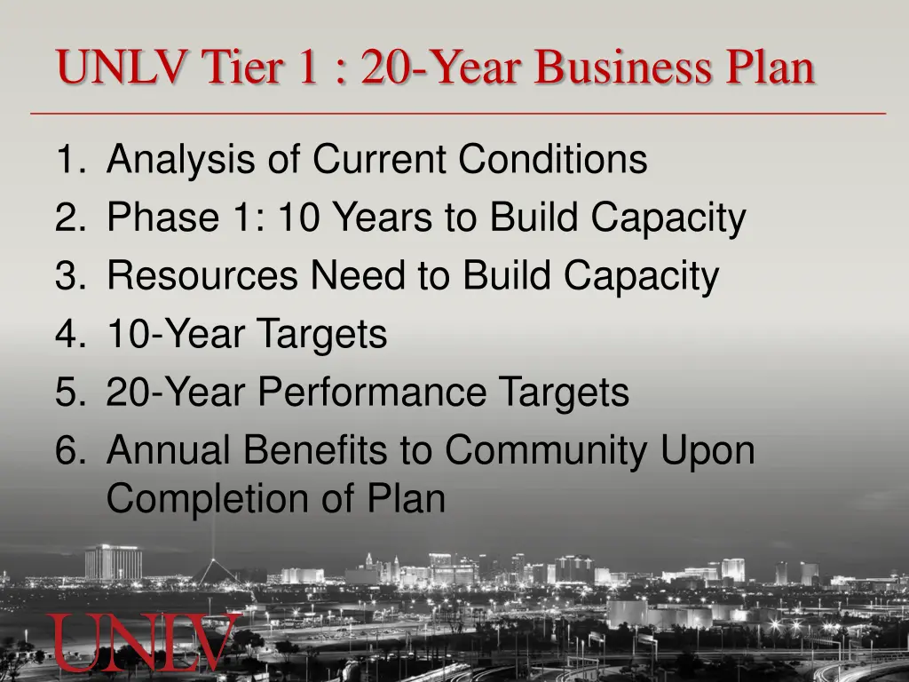 unlv tier 1 20 year business plan