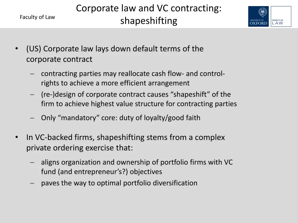 corporate law and vc contracting shapeshifting