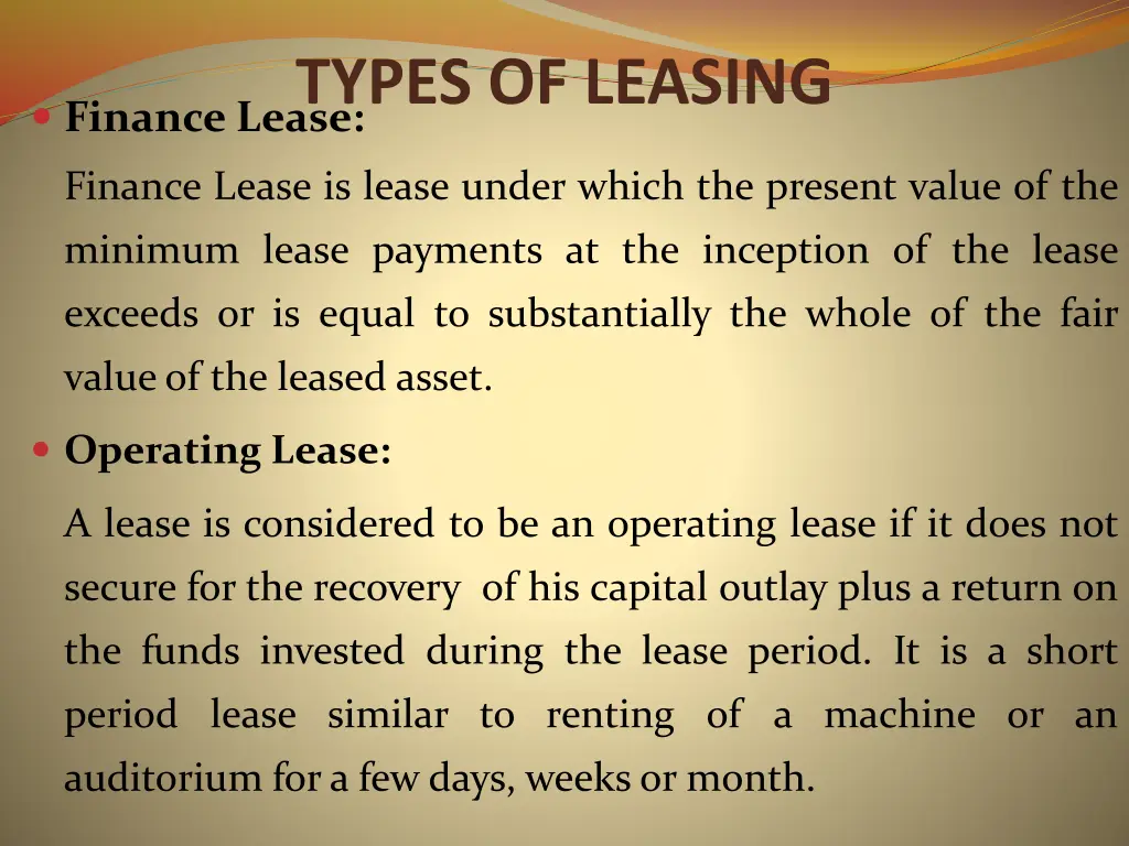types of leasing finance lease
